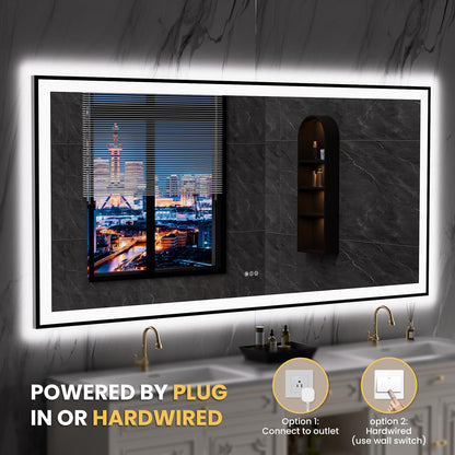LOAAO 84"X40" LED Bathroom Mirror Black Framed, Anti-Fog, Dimmable, Lighted Bathroom Vanity Mirror for Wall, Memory Function, Tempered Glass