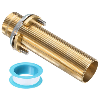uxcell Faucet Mount Extension Shank 4.7"x 1.25" Brass Pipe Faucet Extension Nipple Locknut Kit with Brass Anti-Loose Nut and Gasket Fittings for Basin