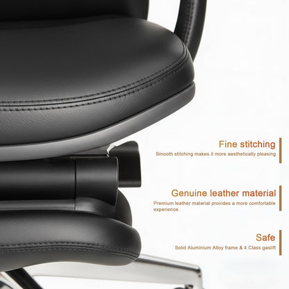 FurniBaron Genuine Leather Office Chair with Flexible Footrest, High Back Executive Office Chair with Lumbar Support, Adjustable Tilt Mechanism, Weight Capacity 400 lbs (Black)