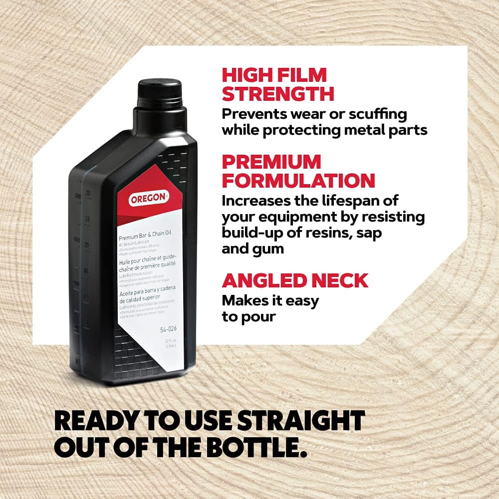 54-026 1 (32 fl.oz 946 ml) Oregon Premium Bar and Chain Oil and Lubricant for Chainsaws, Quart Bottle /