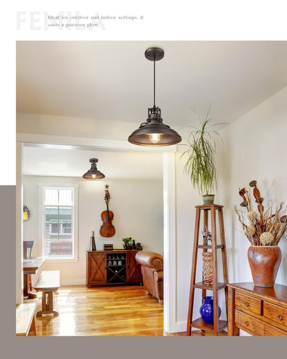 FEMILA Farmhouse Pendant Light,12" Barn Vintage Hanging Light Fixture for Kitchen Island, Adjustable Height,Oil Rubbed Bronze Finish, 4FY15-MP ORB