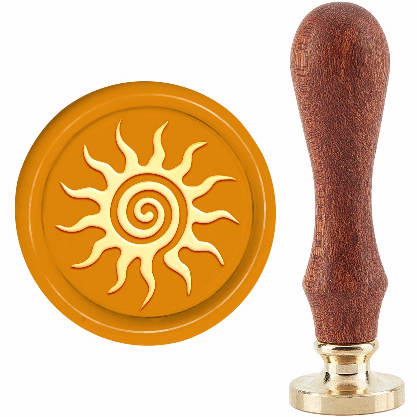 CRASPIRE Sun Wax Seal Stamp Vintage Sealing Wax Stamp 30mm/1.18inch Removable Brass Head Sealing Stamp with Wooden Handle for Birthday Wedding Invitations Cards Gift Wrap