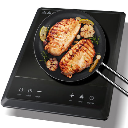 WAATFEET 1700W Portable Induction Cooktop,Electric Induction Cooker and Burner,Countertop Hot Plate with 10-Level Adjustment,3-Hour Timer,Smart Touch Cooktop,and Safety Lock Feature,Black