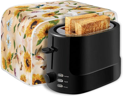Hummingbird Sunflower Print 4 Slice Toaster Covers, Daisy Butterfly Print Kitchen Appliance Dustproof Cover