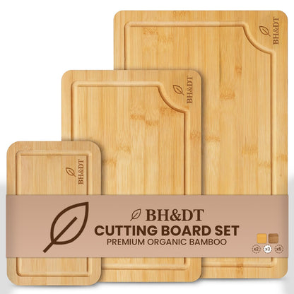 BH&DT Cutting Board Set, Bamboo Cutting Boards for Kitchen with Juice Groove,Multipurpose Board for Food Prep and Serving meat cutting board,cutting,boardgift set,wood board,bamboo cutting board set.