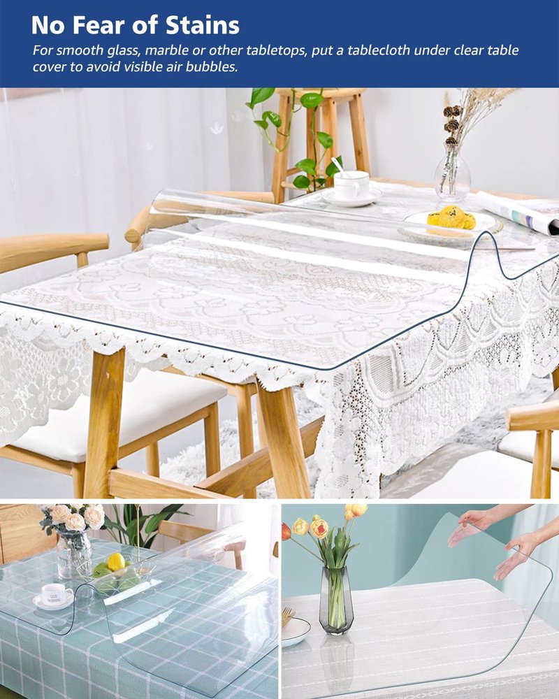 Soroel 38X120 Inch Clear Dining Room Table Cover Plastic Tablecloths Waterproof Office Desk Blotter Mat 1.5mm Thick Wood Furniture Topper Protector Pad for Night Stand End Side Table Kitchen Counter