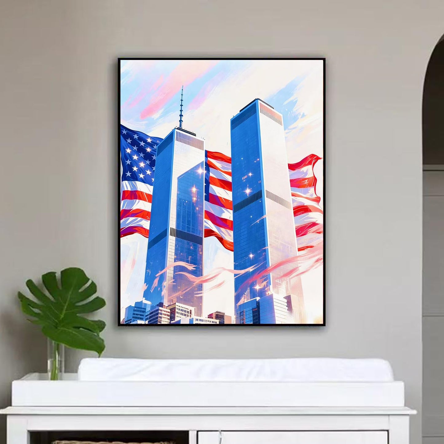 Lvmuu Twin Towers Diamond Painting Kits for Adults, Patriotic 5D Full Square Drill Diamonds Art Kits for Beginner, DIY Paint with Diamonds Shiny Beads Gem Art Craft Home Wall Decor 16x20in