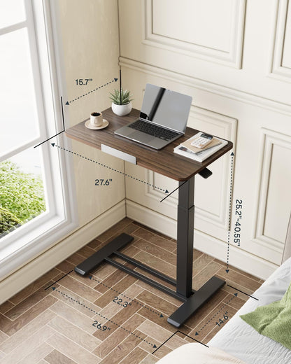 FLEXISPOT H7 PRO Mobile Standing Desk Adjustable Overbed Table Pneumatic with Wheels 55°Tiltable Portable Laptop Desk Rolling Computer Cart Foldable Bedside Table(27.6" W x 15.7" D, Rustic Brown)
