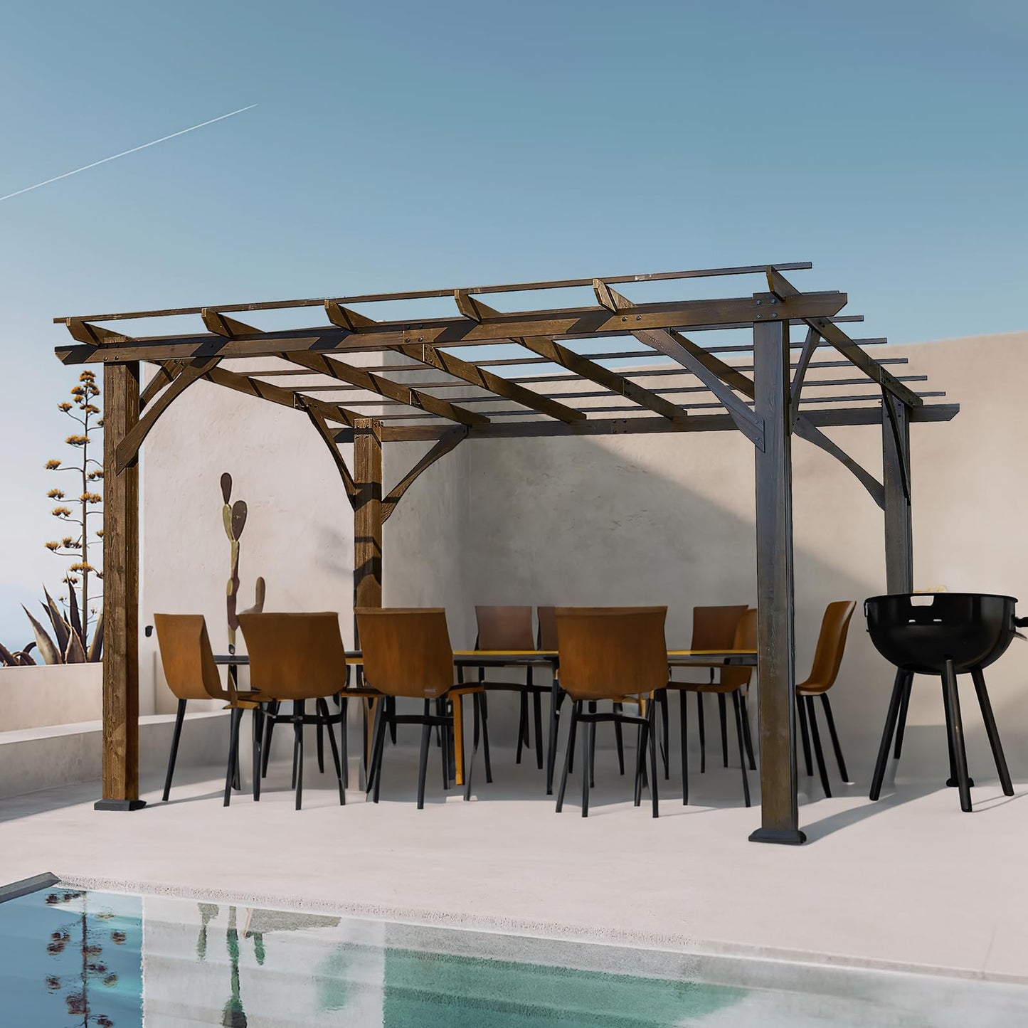 Endark 12 * 10FT Cedar Wood Pergola, Wind Secure, Strong, Quality Made, Rot Resistant, Concrete Anchors, Spacious for Outdoor Patio, Deck