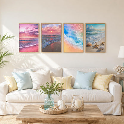 4 Pack Beach Sunset 5D diamond painting for adults Kits, Full Drill Coastal 5D diamond art kits for adults, Scenic Ocean gem art kits for adults, art dot painting Set Home Wall Decor 11.8x15.7 Inch