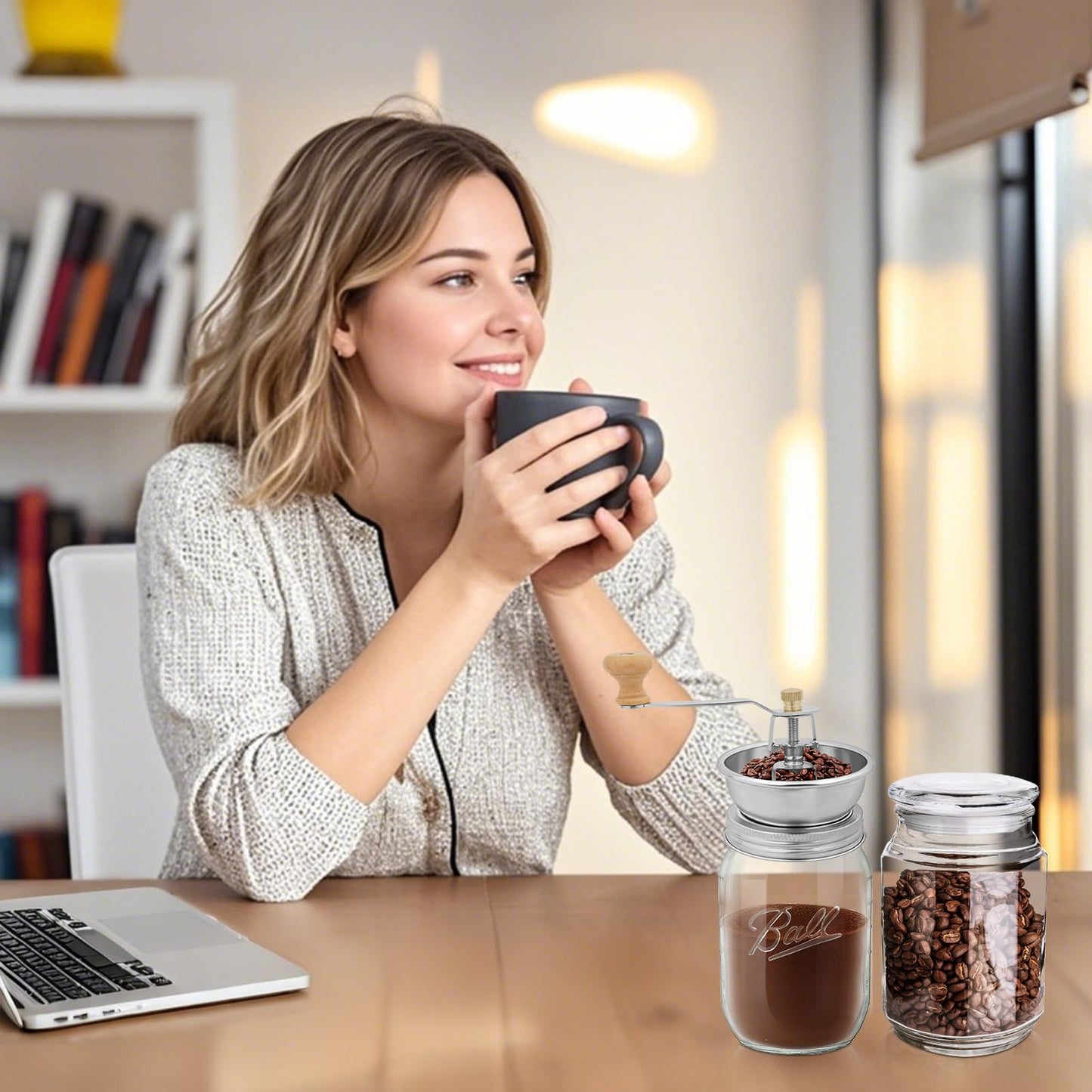 Coffee Grinder Lid for Mason Jar of Regular Mouth Manual Coffee Grinder for Home Use Stainless Steel Spice Grinder