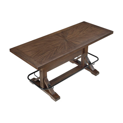 Lexicon 78 Inch Rectangular Counter Height Dining Table for 6, Rustic Farmhouse Kitchen Table, Rubberwood, Acacia Veneer, Black Metal Footrest, for Dining Room/Kitchen, Brown