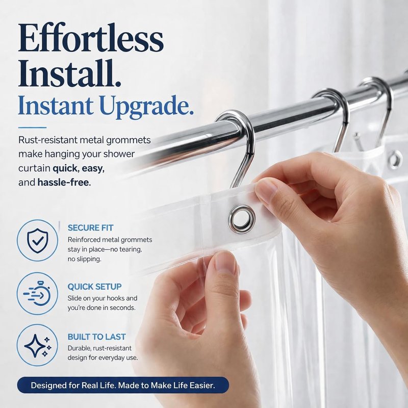 EHZNZIE Crystal Clear Heavy Duty Shower Curtain Liner 72x72, PEVA Waterproof Bath Curtain, No Chemical Smell, 3 Weighted Magnets, Durable with Rustproof Metal Grommets