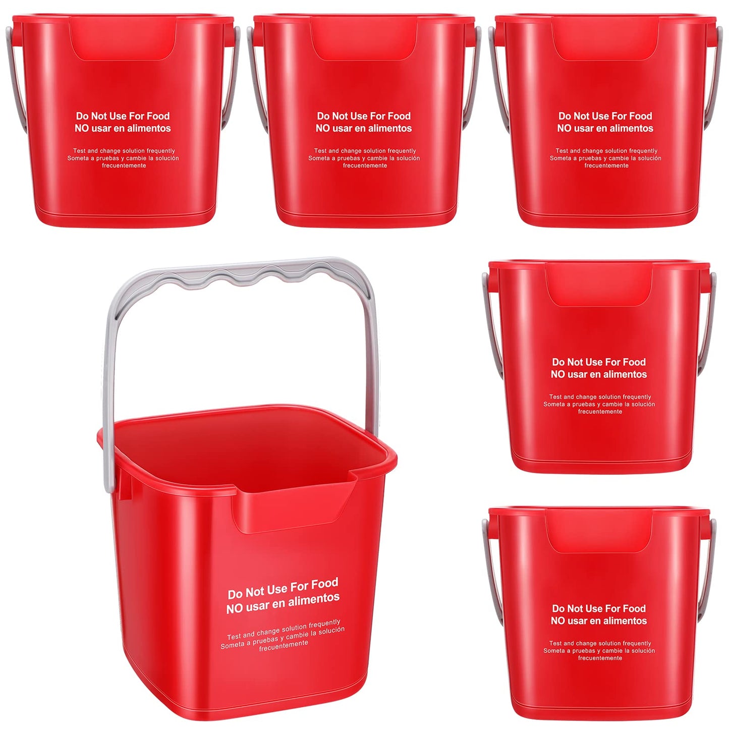 Roshtia 6 Pcs 3 Quart Cleaning Bucket Small Sanitizing Square Bucket Detergent Pail for Home Commercial Restaurant Kitchen Office School (Red)