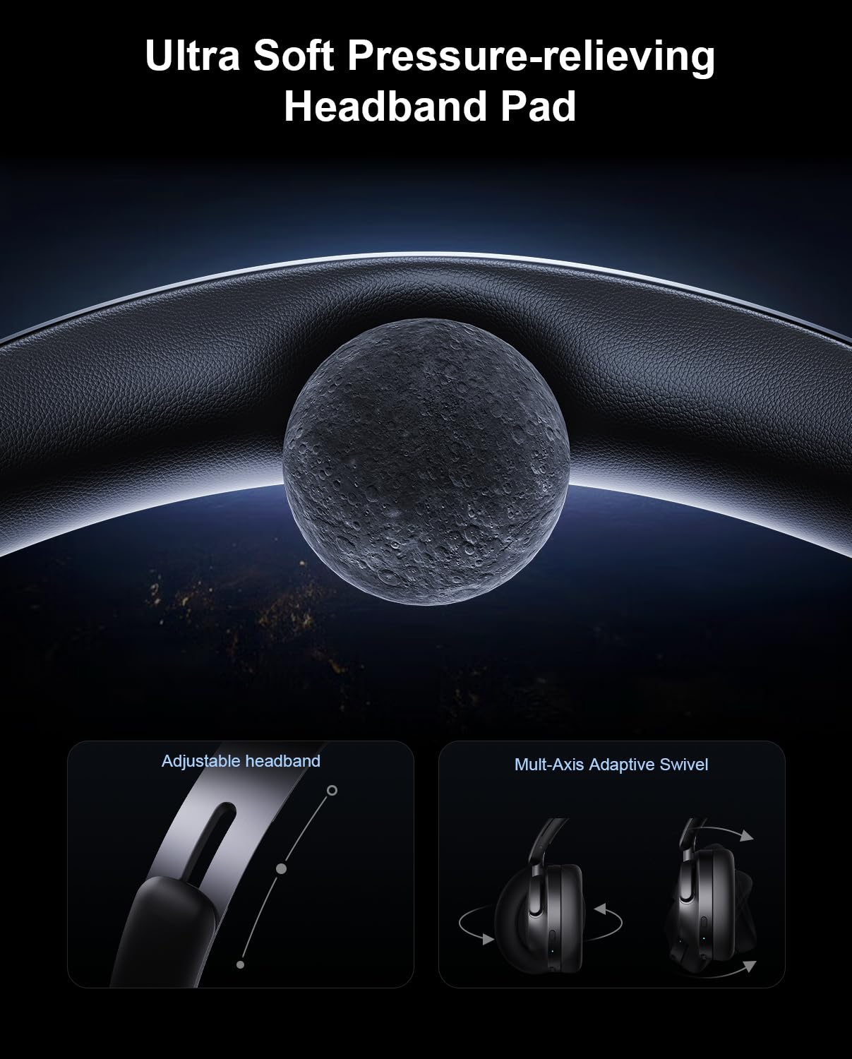 Hybrid Active Noise Cancelling Headphones, Over-Ear Bluetooth Headphone with Hi-Res Audio, 60H Playtime, Deep Bass, Transparency Mode, Foldable Comfort Ear Cups, Ideal gift for Travel Office - Black