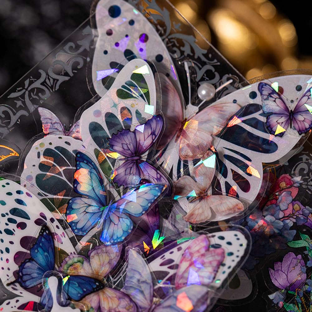 MAFELOE PET Scrapbook Stickers, 100 Sheets of Box Set, Aesthetic Deco Journaling Supplies for Junk Bullet Album Calendars Diary Planner- Flower& Butterfly Series