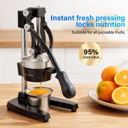 Cast Iron manual juicer, Hand Citrus juicer press, Orange Lemon Squeezer,Heavy Duty Manual Juicer,Commercial Grade,Countertop Extactor for Fruit Juice -Stainless Steel,Easy to Clean Black