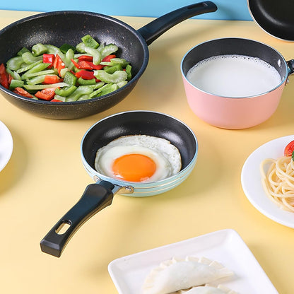 Zoofen 4.7" Mini Round Frying Pan, Non-Stick Egg Skillet with Long Handle for Breakfast