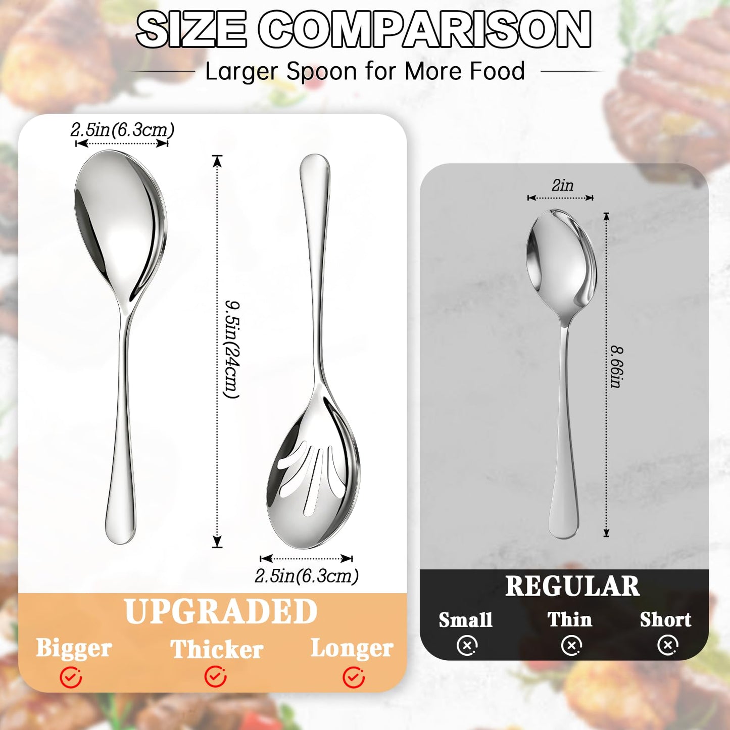 Mwellewm 6 Pcs Serving Spoons Set 9.5 Inch Large Stainless Steel Serving Spoons for Buffet Silver 3 Serving Spoons 3 Slotted Serving Spoons Dishwasher Safe for Parties Kitchen Buffet Catering Dinner