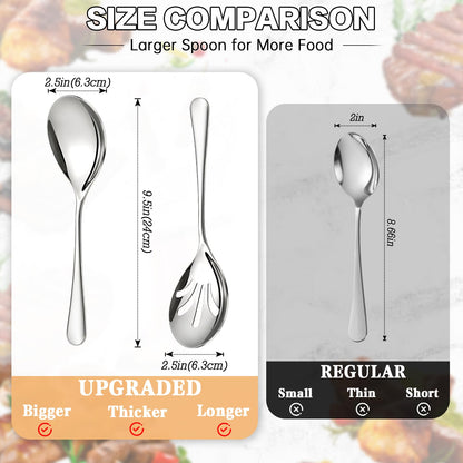 Mwellewm 6 Pcs Serving Spoons Set 9.5 Inch Large Stainless Steel Serving Spoons for Buffet Silver 3 Serving Spoons 3 Slotted Serving Spoons Dishwasher Safe for Parties Kitchen Buffet Catering Dinner