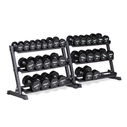 REP Urethane Coated Dumbbell Set - 5-75 lb with 3-Tier Rack