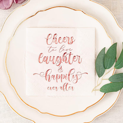 Crisky Bridal Shower Napkins - Rose Gold Happily Ever After Cocktail Beverage Cake Dessert Napkins for Wedding & Bridal