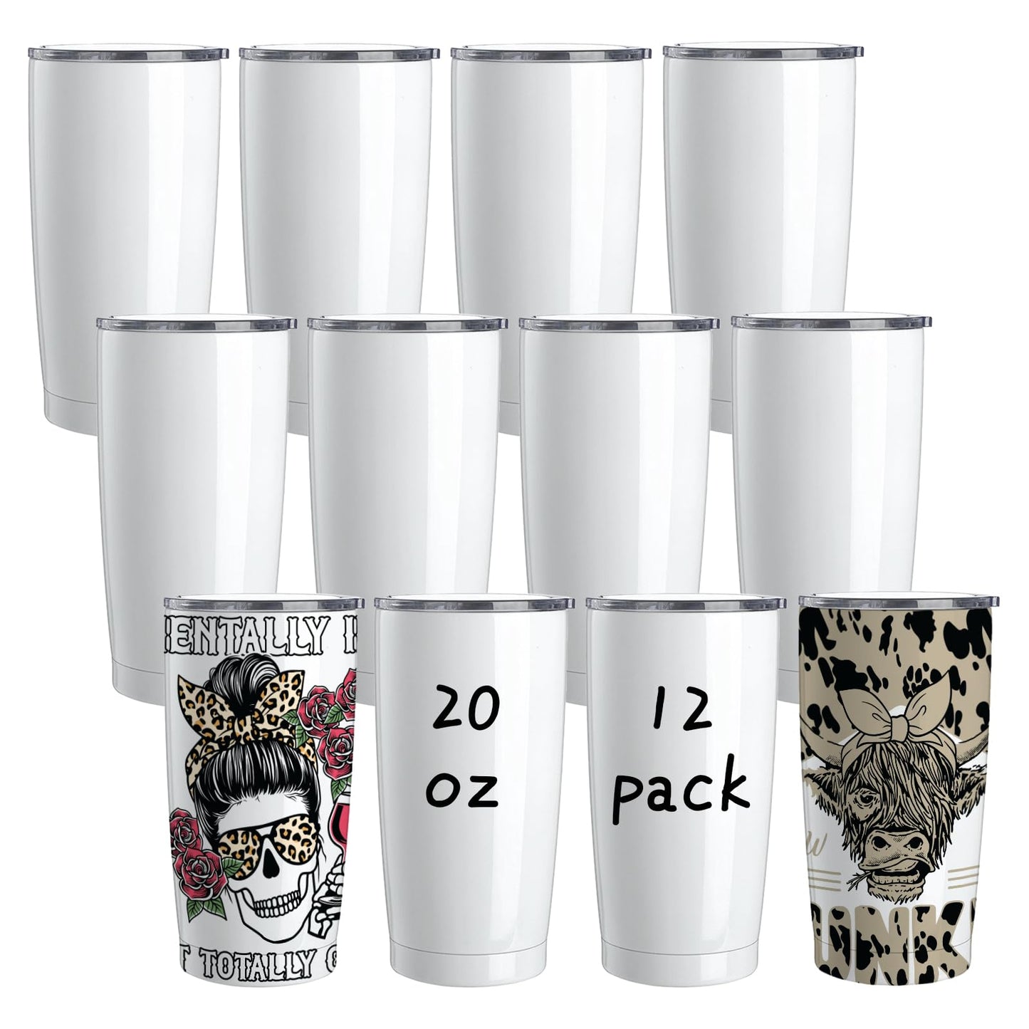 Lilsofee 12 Pack 20 oz Sublimation Tumblers with Lids and Straws Blank Stainless Steel Double Vacuum Metal Skinny Insulated Tumbler Heat Press Transfer Printing DIY Travel Cup for Car
