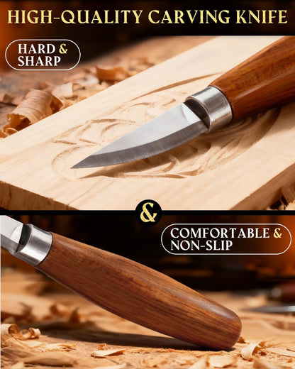 Wood Carving Kit Whittling Kit: Deluxe Wood Carving Tools Knife Set with Leather Case - Woodworking Hobby Kit for Beginners Adults Kids - DIY Art Craft Gift for Men Teens