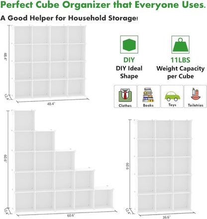 C&AHOME Cube Storage Organizer - 16-Cube Modular Shelves for DIY Closet | 48.4" L × 12.4" W × 48.4" H