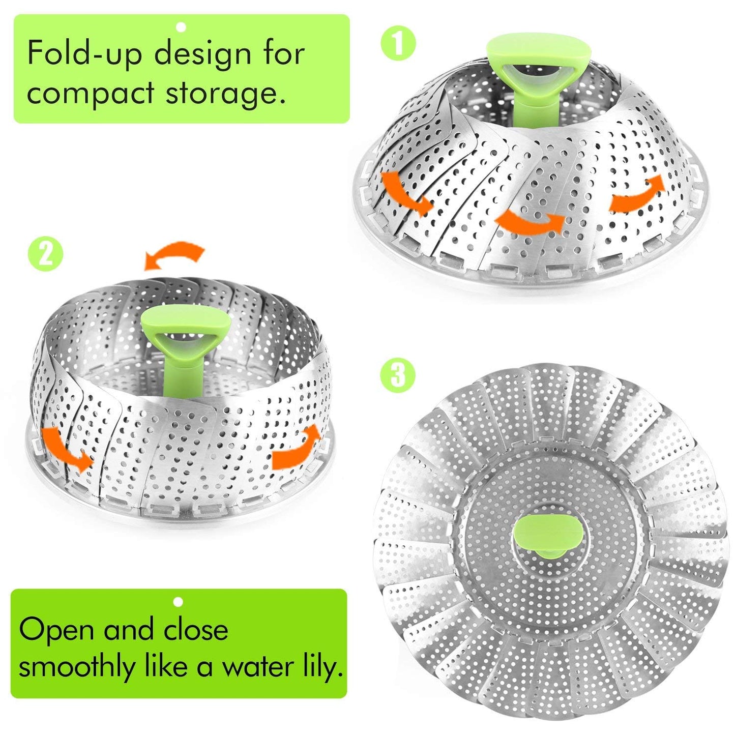 Consevisen Vegetable Steamer Basket for Cooking Food, Stainless Steel Veggie Steam Basket for Pot, Folding Expandable Steaming Insert with Extendable Handle Fits Various Size Pot, 5.1" to 9"