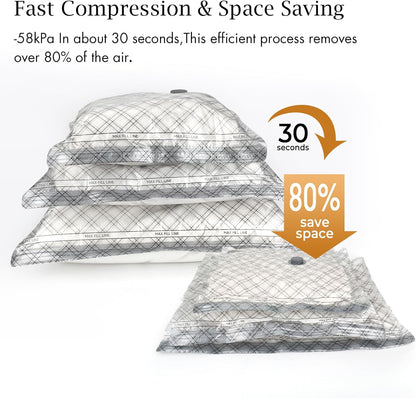 Skiennix Travel Vacuum Storage Bags - 12 Pack Compression Seal Bags with USB Electric Pump | Space Saver for Clothes