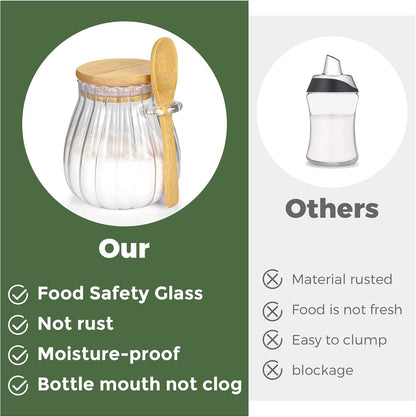 2Pcs Sugar Container with Bamboo Lid, 15oz Glass Jar for Coffee Bar Accessories, Refillable Design