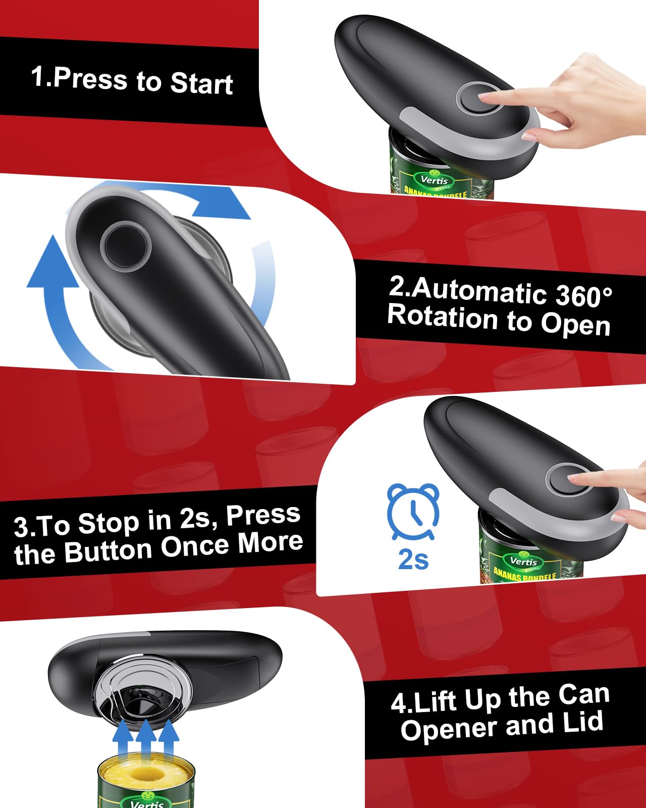 One Touch Electric Can Opener Fits All Can Sizes, Kitchen Gadgets Battery Operated Can Openers for Seniors, Arthritis and Chef