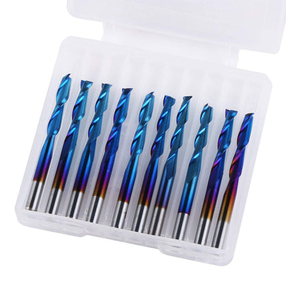 SainSmart Genmitsu 10Pcs Nano Blue Coat Flat Nose End Mill CNC Router Bits, 1/8" Shank Spiral Upcut 2 Flute End Mill Set (3.175 x 17 x 38mm)