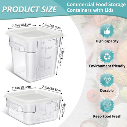 Yungyan 16 Pcs Restaurant Food Storage Containers with Lids Set 2Qt and 4Qt Commercial Restaurant Square Storage Containers Clear Food Cereal Container for Kitchen Freezer (White Lids)