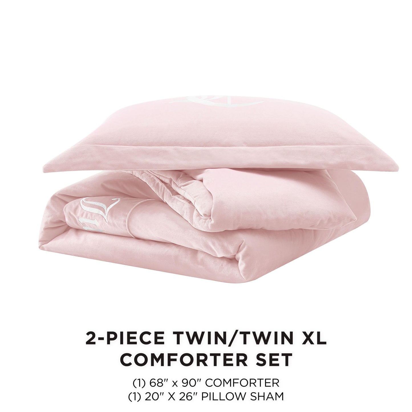 Juicy Couture - Comforter Set - Gothic Design Bedding - Twin/Twin XL - 2 Piece Set Includes (1) 90" x 68" Comforter and (1) 20" x 26" Sham - Wrinkle Resistant - Bedroom Decor - Marshmallow Pink