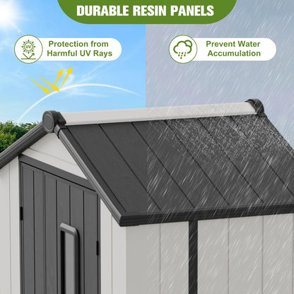 COOS BAY 5x3 Outdoor Storage Shed with Floor, Lockable Doors, All-Weather Resin Garden Tool Shed, White/Gray