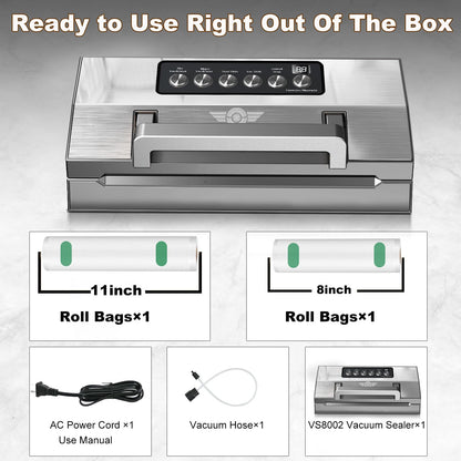 Precision Food Vacuum Sealer Machine, POWOT Fully Automatic Vacuum Sealing System, Commercial Food Vacuum Saver Pro, Double Heat Seal, Easy-Lock Handle, Built-in Cutter&Bag Storage, Hose&Bag Rolls