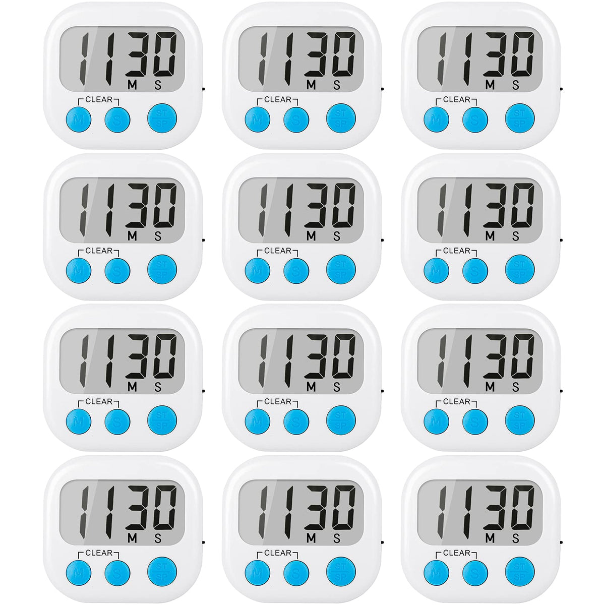 12 Pack Digital Kitchen Timers for Cooking Magnetic Timer for Cooking Loud Alarm White
