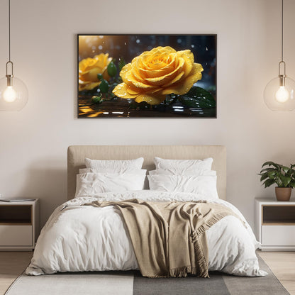 DDGEMART 5D Yellow Rose Diamond Painting Kit - Full Drill Round Beads DIY Floral Diamond Art Canvas for Adults, Elegant Flower Wall Decor 28x16 Inch