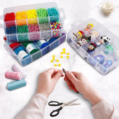 Guyuyii 3-Tier Stackable Bead Organizer with Adjustable Dividers - 30 Compartments Plastic Storage Box for Washi Tape, Lego Pieces, Rock Collection & Sewing Threads - Portable Craft Case with Handle