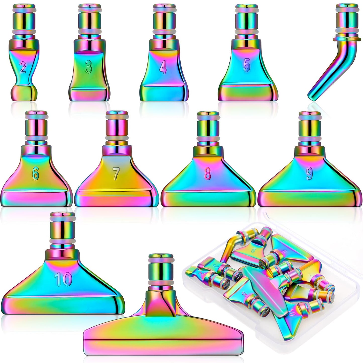 Moxweyeni 11 Pieces Diamond Brush Metal Nibs Kit DIY Diamond Painting Metal Pen Tips 11 Styles Multi Placer Tips 5D Stainless Steel Painting Accessories Replacement Pen Heads (Iridescent)