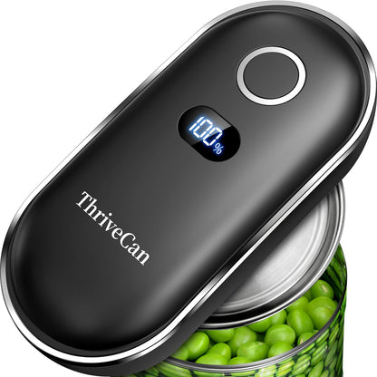 Rechargeable Electric Can Opener, Automatic One Touch Hands Free, Smooth Edge Safe Cut, Easy Open Kitchen Tool for Seniors, Arthritis & Weak Hands, Quiet Operation, LED Display (Black)