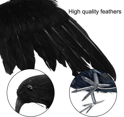 6 Pieces Halloween Black Feathered Crows - Realistic Handmade Ravens for Indoor Outdoor Decoration, 3 Styles