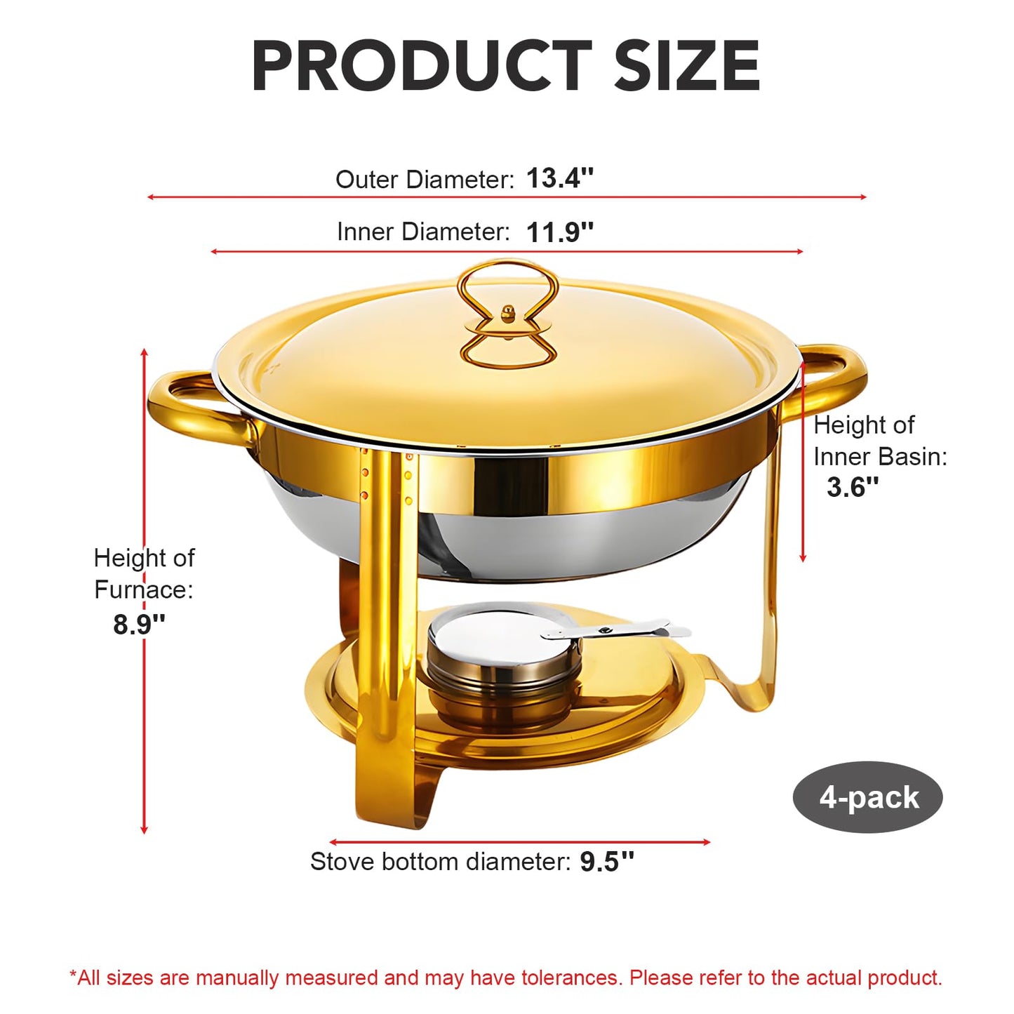 Round Chafing Dish Buffet Set of 4, Stainless Steel Food Warmers with Lids and Fuel Holders, Catering Chafer Serving Set for Banquets, Parties, Events(D)