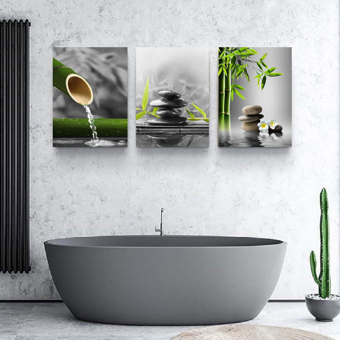 Yxbhhym- Bathroom wall art Black and White Gray Green Room Decor Zen Poster Canvas Pictures Zen Artwork for Spa Living Room Wall Art Kitchen Bedroom Decor Home Framed Prints Art