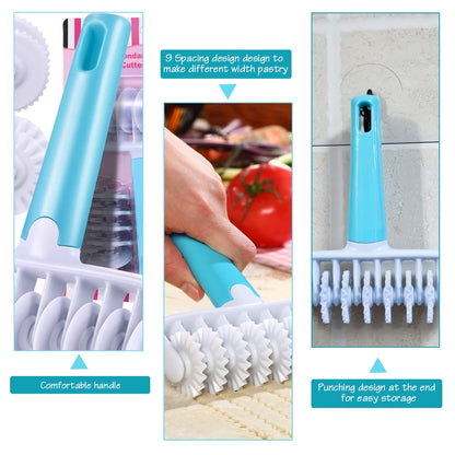 Pastry Dough Lattice Cutter Wheel Roller Fondant Ribbon Cutter with 4 Different Gears Embosser Set Household Time-Saver Baking Pastry Tools for Dough Cookie Pie Pizza Bread Pastry