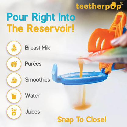 Teetherpop Fillable Freezable Teethers for Babies - Breastmilk Teether with Spill-Proof Sippy Slits – Teething Popsicle for Baby, Liquids & Purées, Cooling Teething Relief Feeder Pacifier - Limon Set