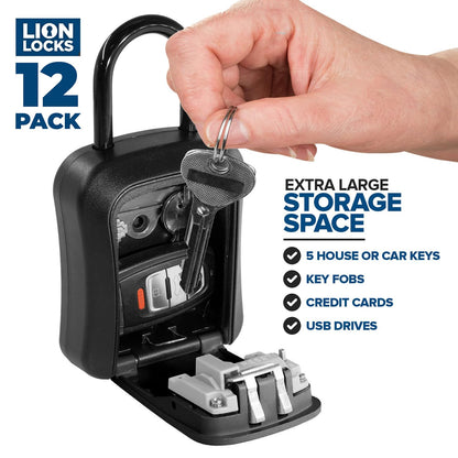 Key Lock Box for Keys with Code (12 Pack) 4 Digit Combination Lockbox for Keys Outdoor, Portable, Waterproof, Realtor Lock Box, Black