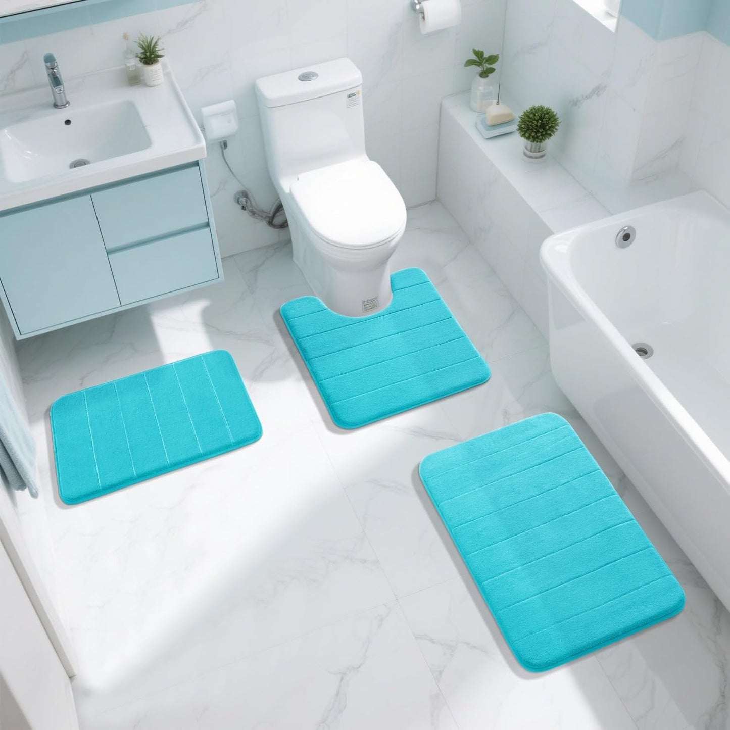 Yimobra Memory Foam Bath Mat, Super Soft Non Slip 24x17 Inch, Quick Dry, Machine Washable, Lake Blue